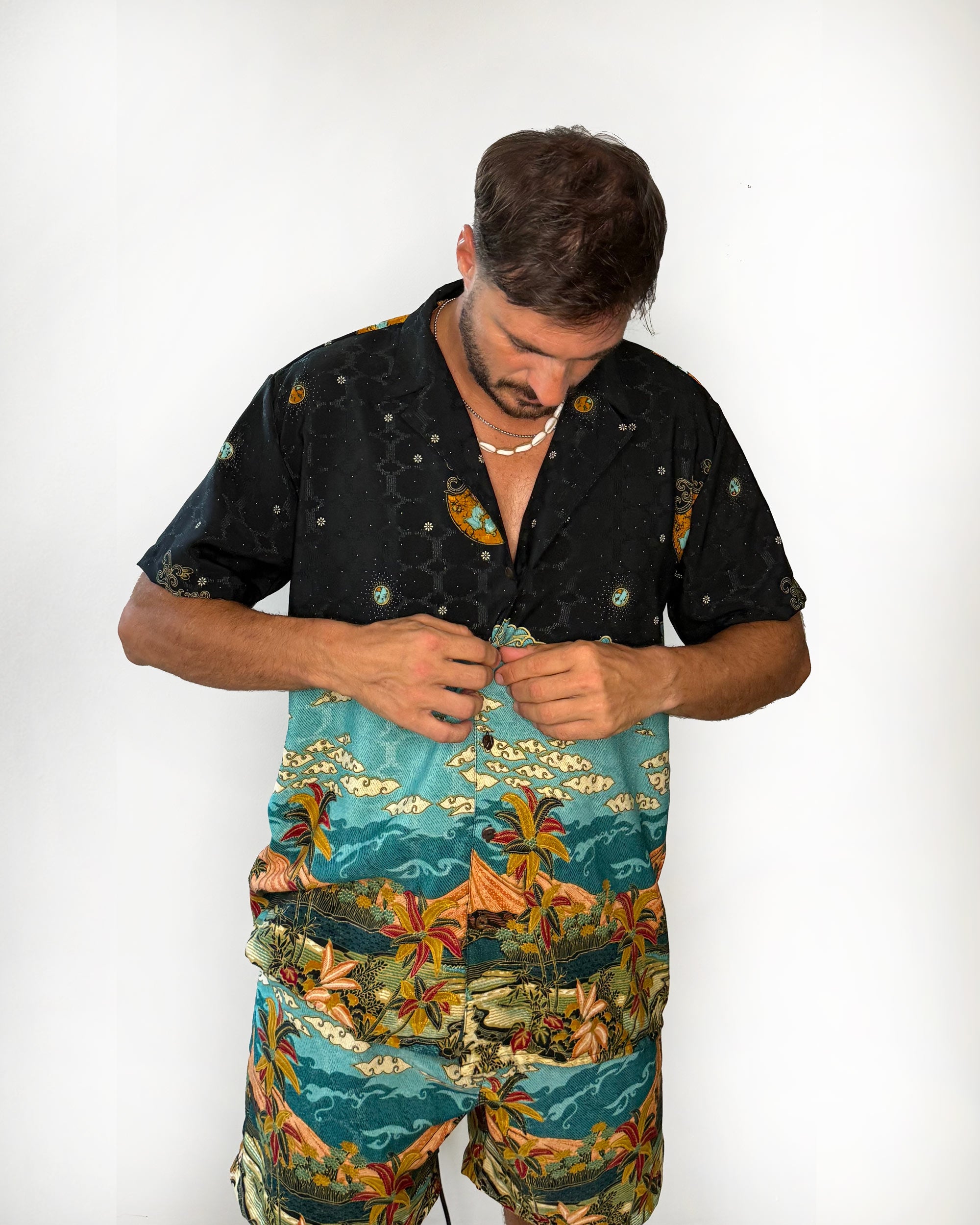 Set Batik Short & Shirt Short Sleeve - Beach Green