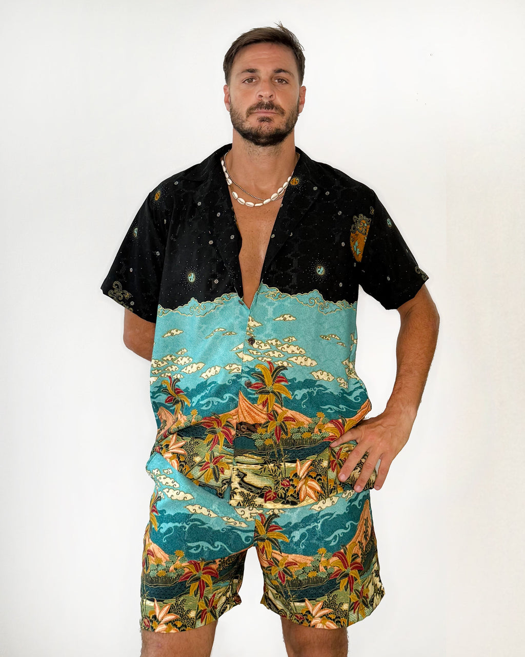 Set Batik Short & Shirt Short Sleeve - Beach Green