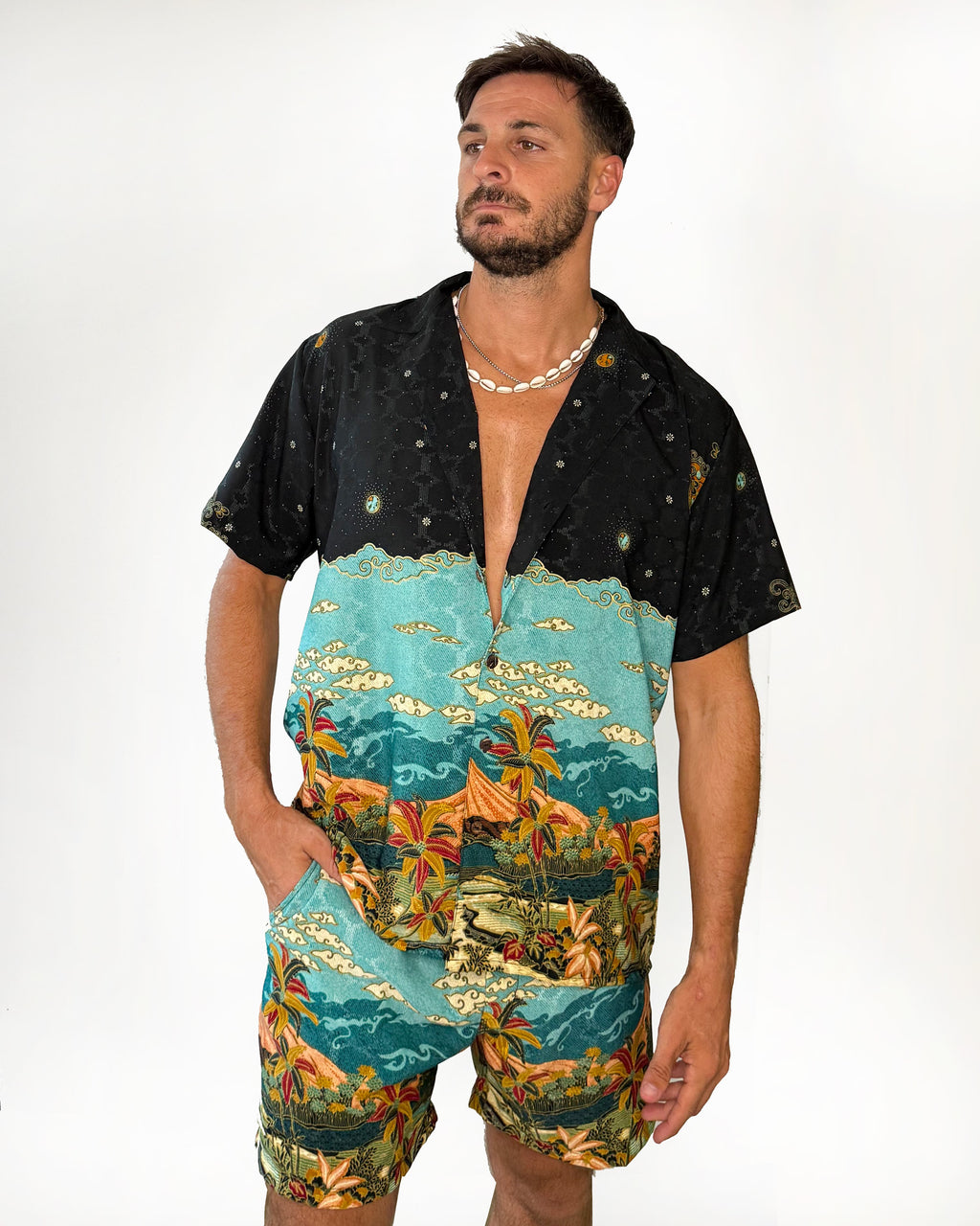 Set Batik Short & Shirt Short Sleeve - Beach Green