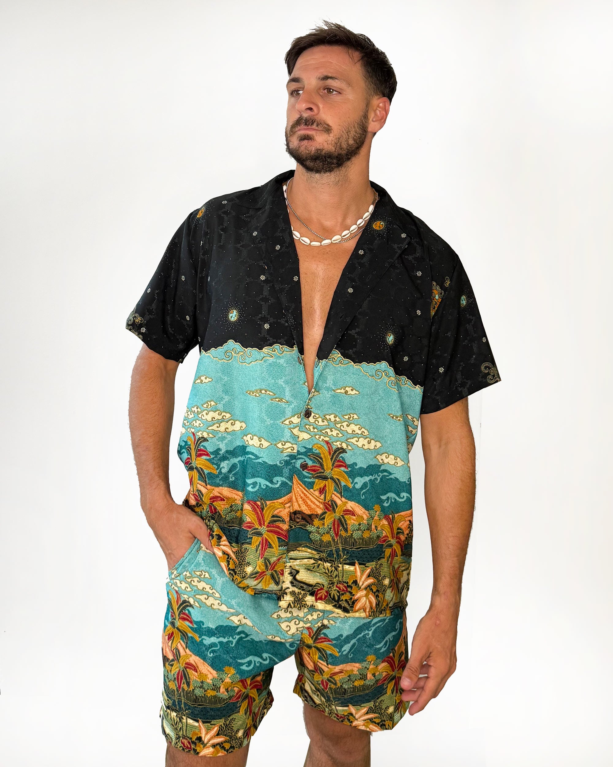 Set Batik Short & Shirt Short Sleeve - Beach Green