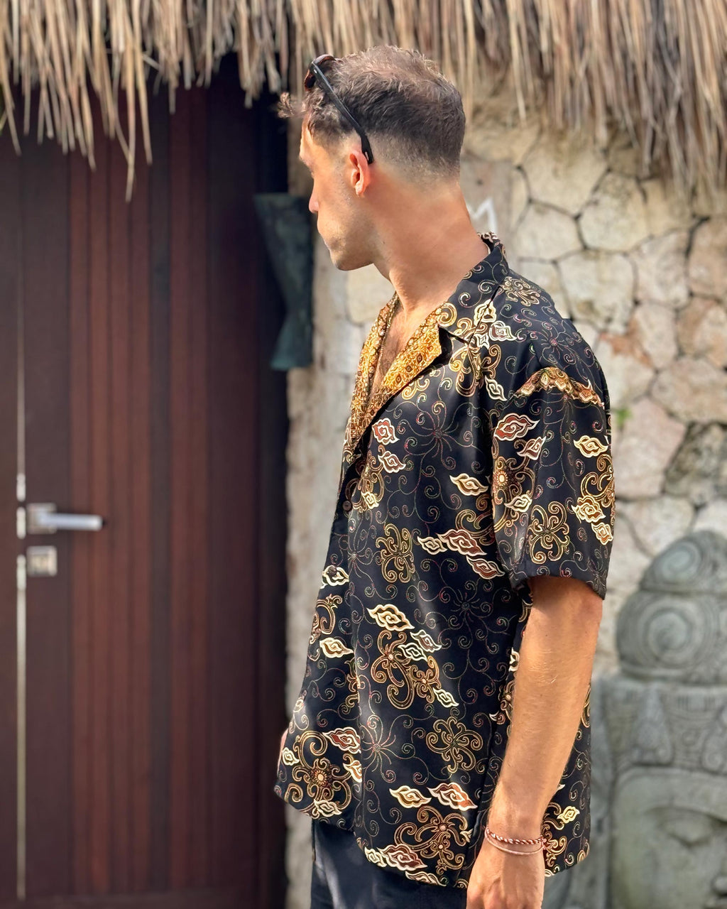 Batik Shirt Short Sleeve - Black and Golden