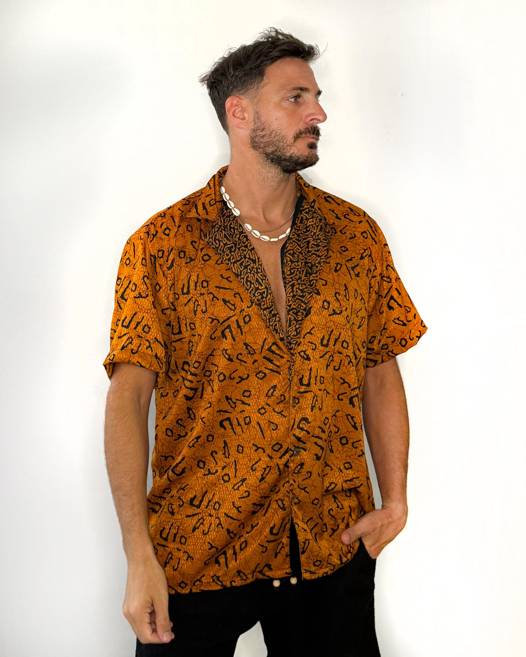 Batik Shirt Short Sleeve - Brown Black