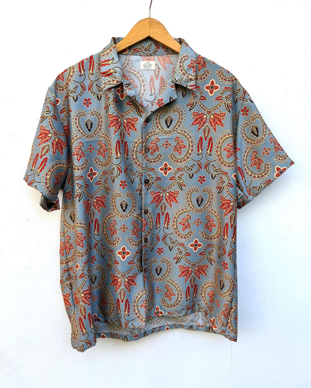 Batik Shirt Short Sleeve - Cyan Flower