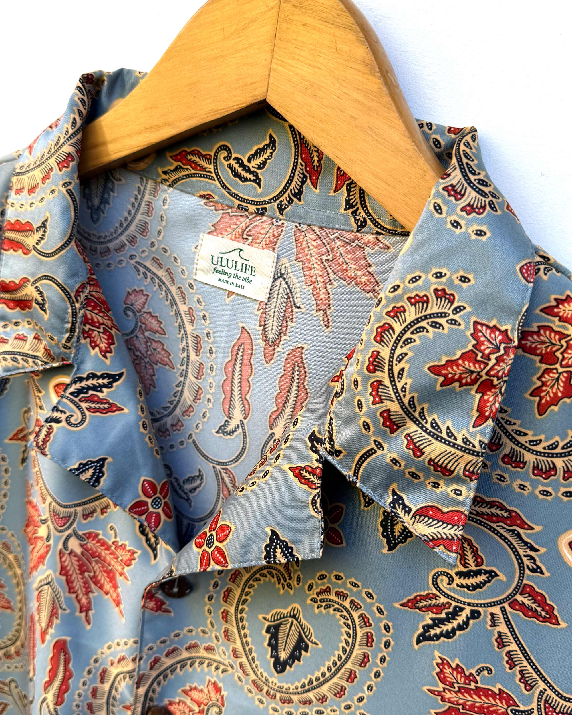 Batik Shirt Short Sleeve - Cyan Flower