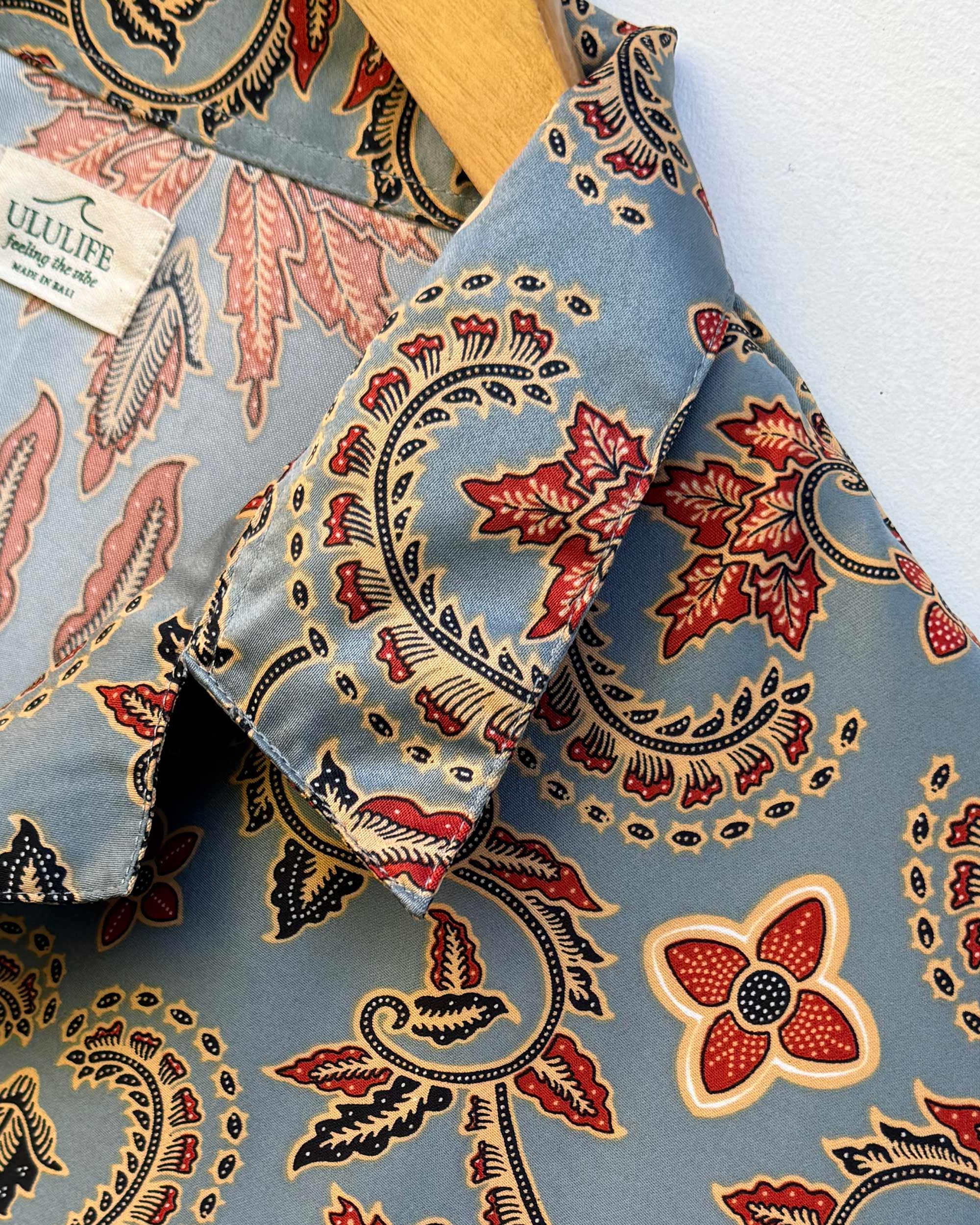 Batik Shirt Short Sleeve - Cyan Flower