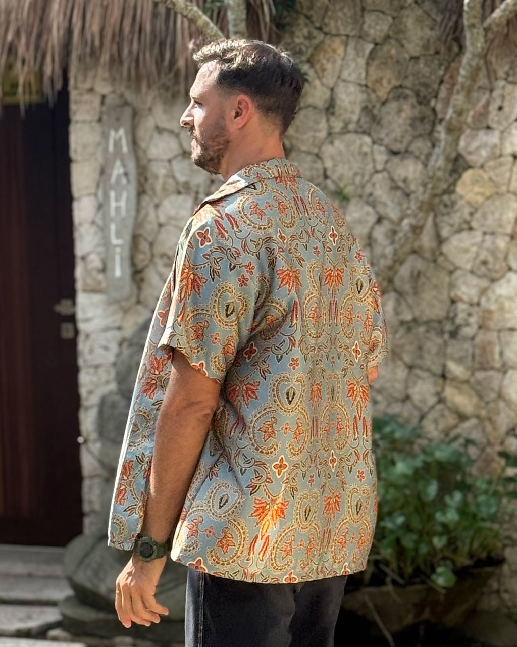 Batik Shirt Short Sleeve - Cyan Flower