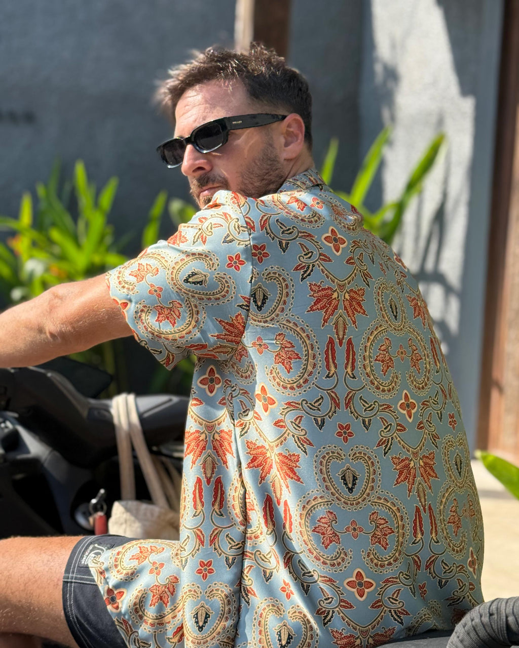 Batik Shirt Short Sleeve - Cyan Flower