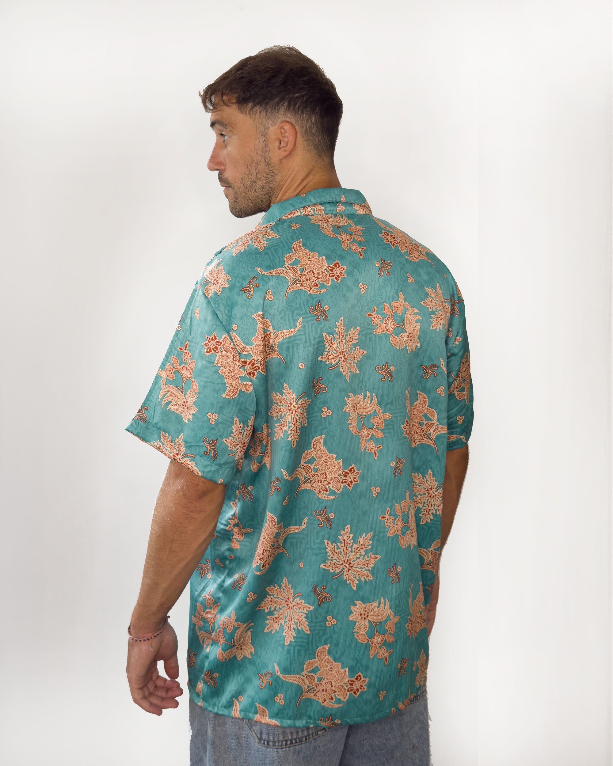 Batik Shirt Short Sleeve Green Flower