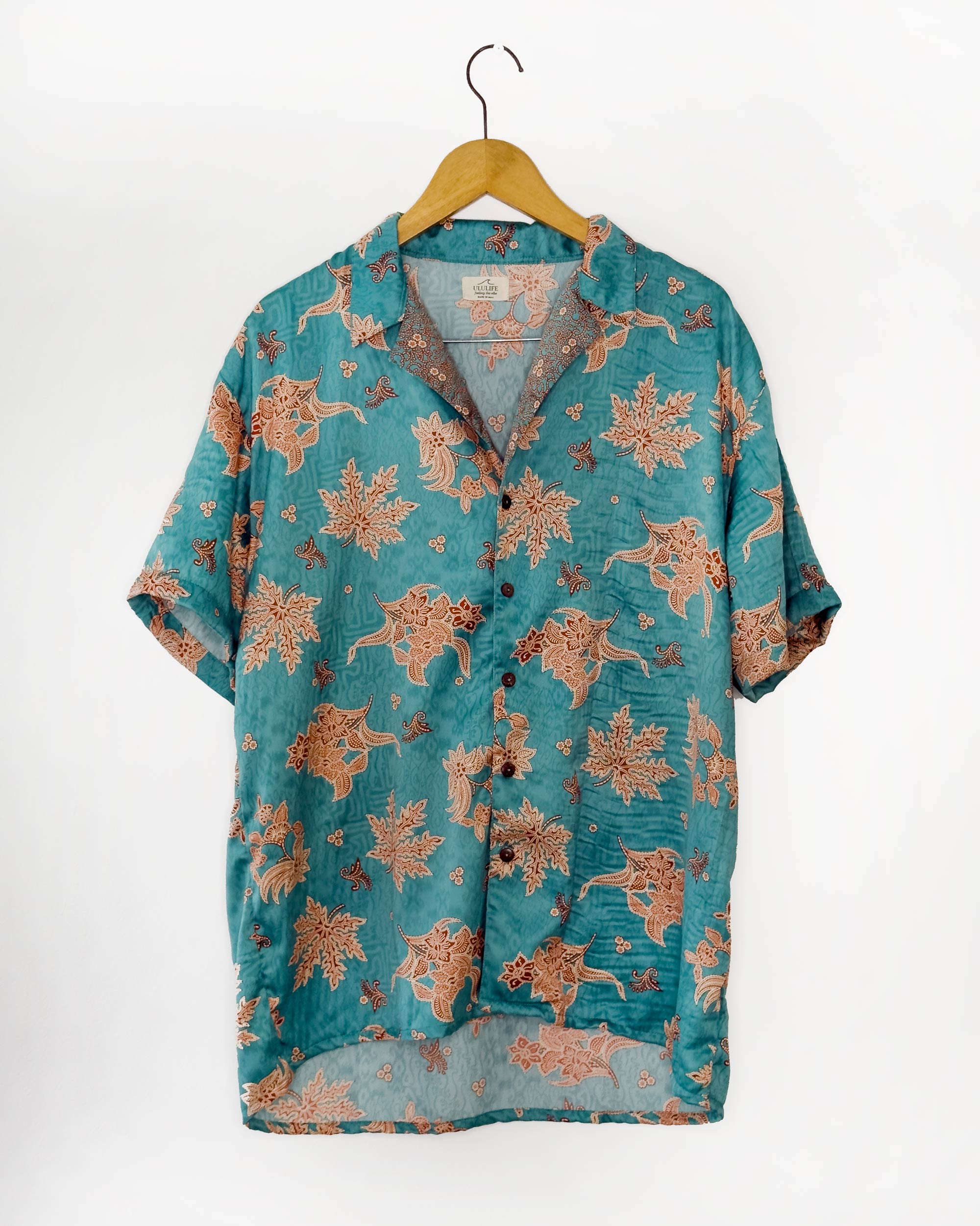 Batik Shirt Short Sleeve Green Flower