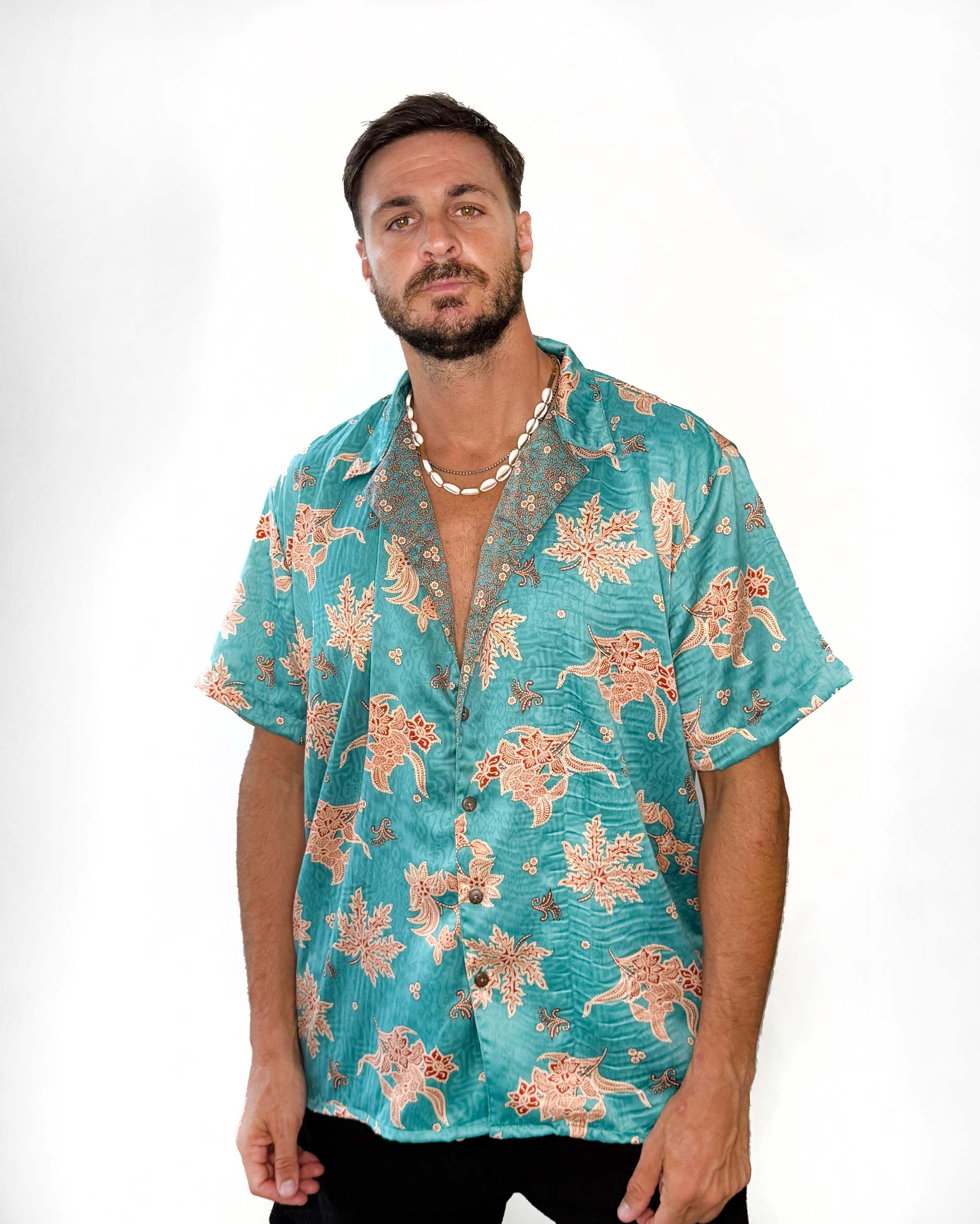 Batik Shirt Short Sleeve Green Flower