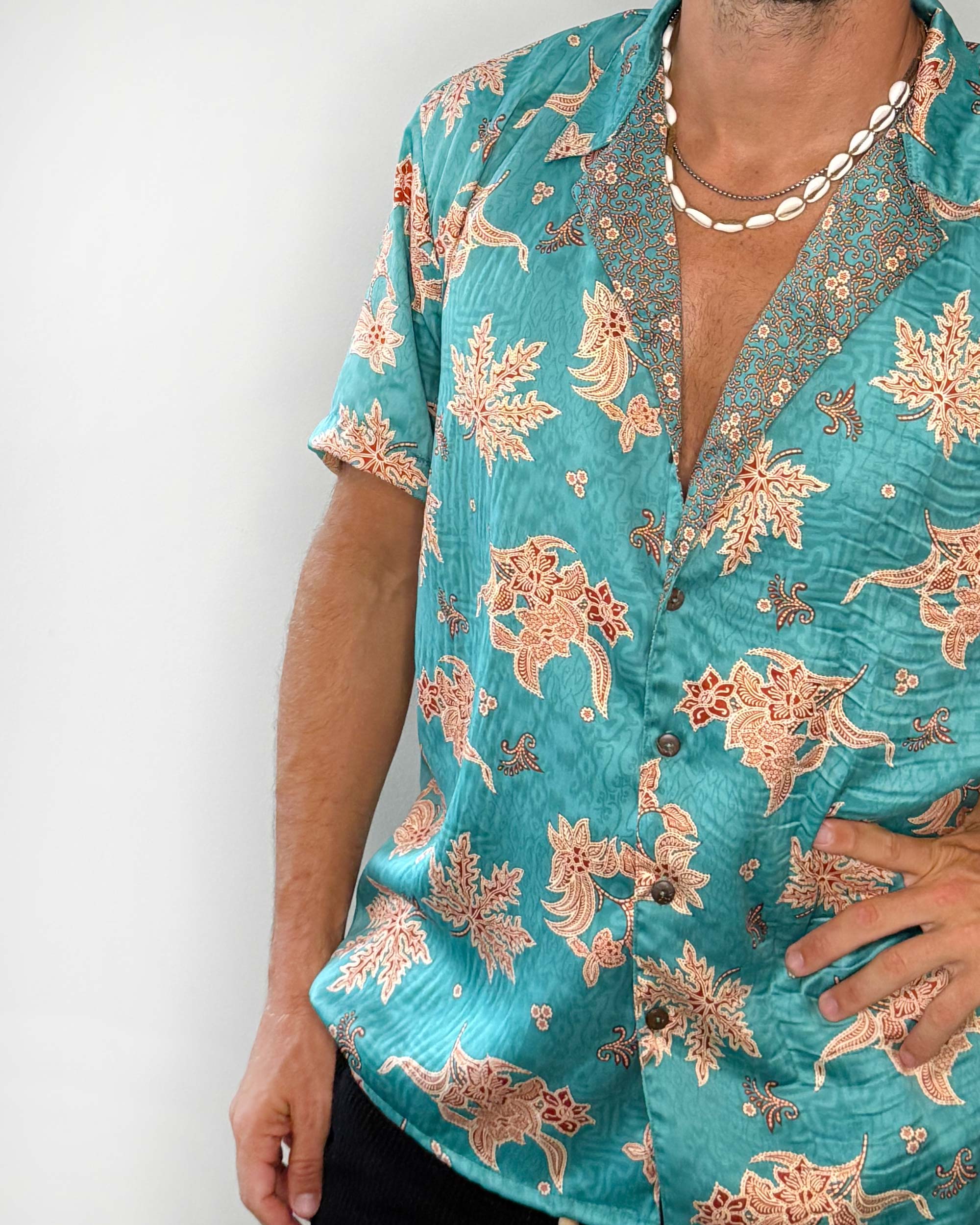 Batik Shirt Short Sleeve Green Flower