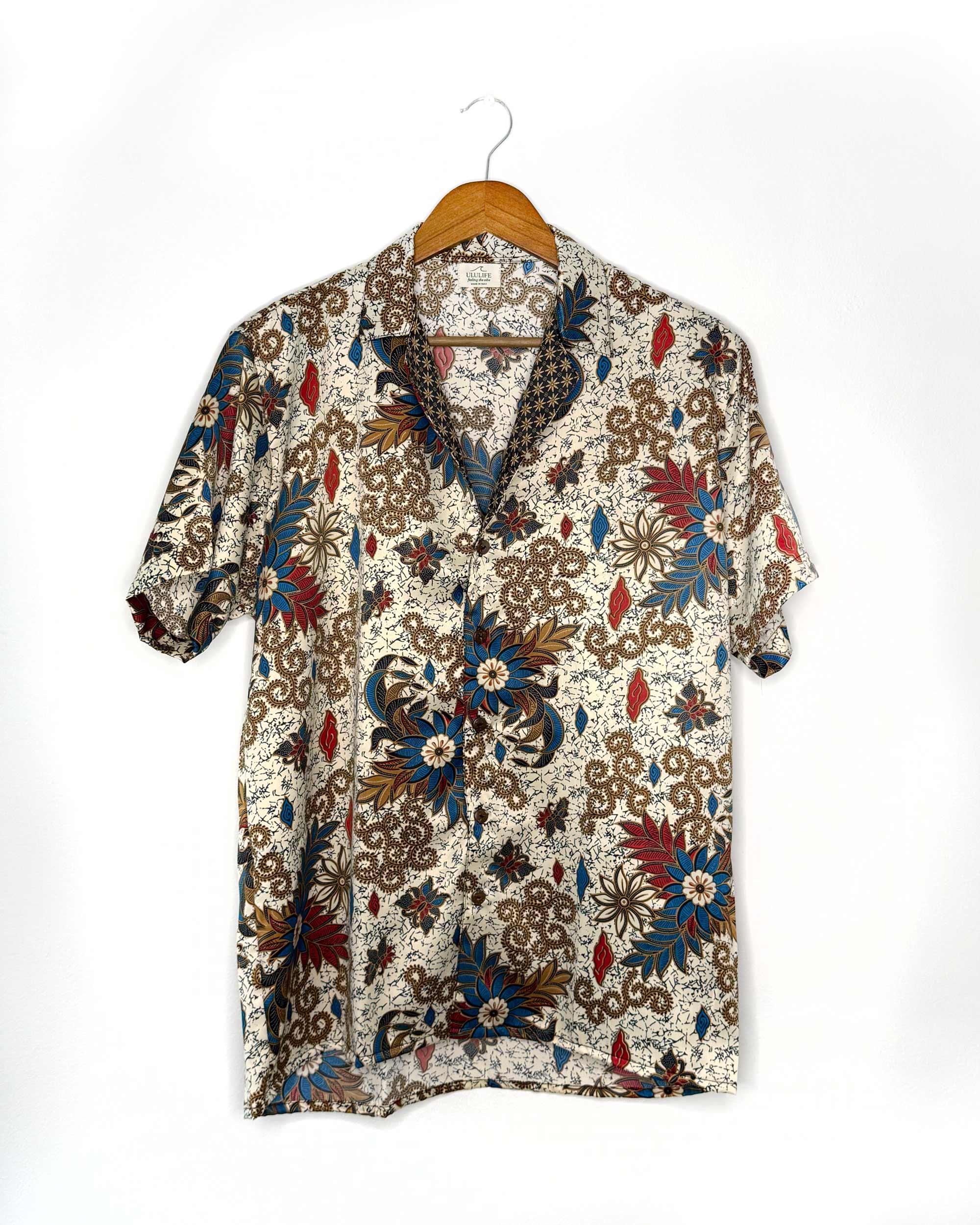 Batik Shirt Short Sleeve White Flower