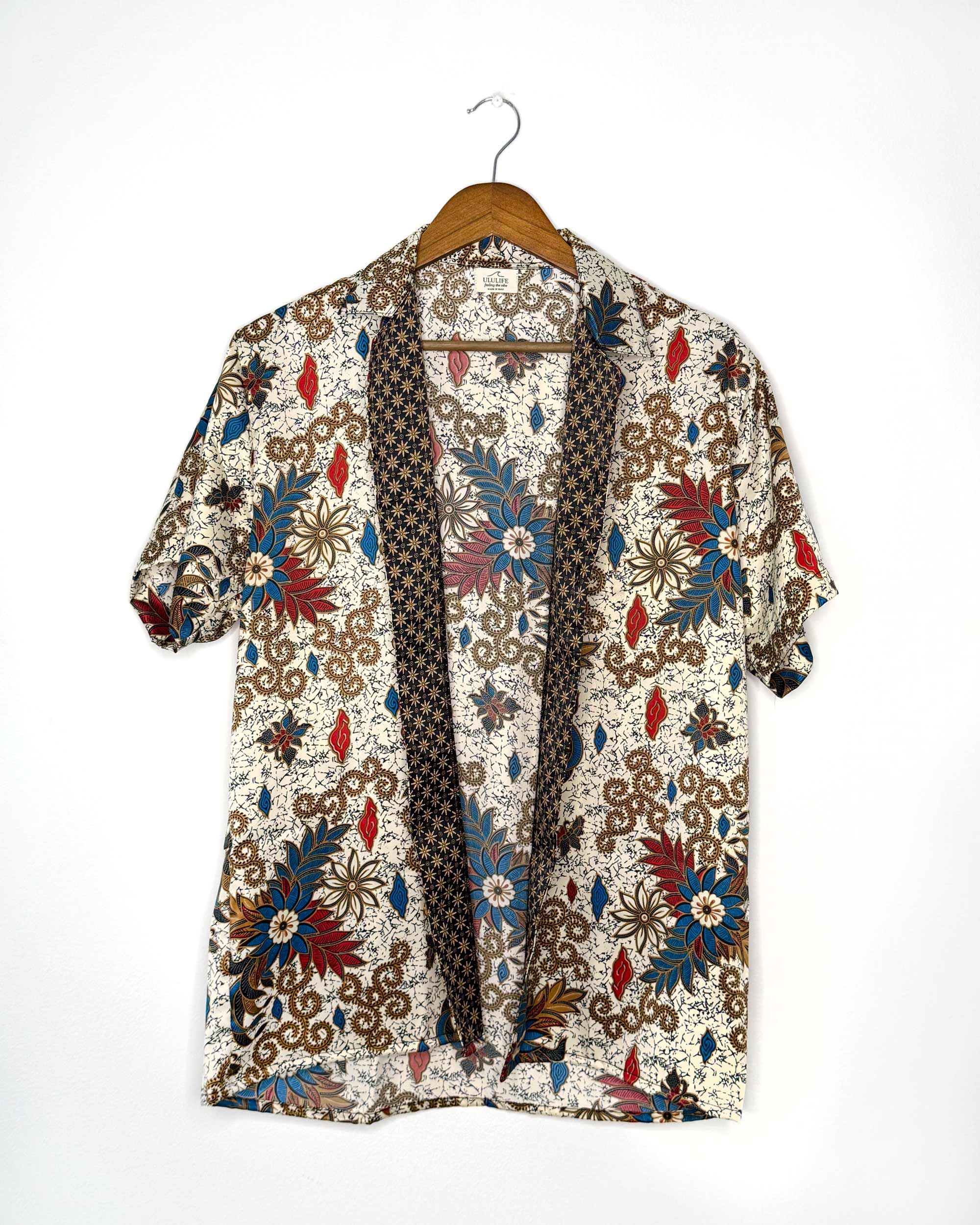 Batik Shirt Short Sleeve White Flower