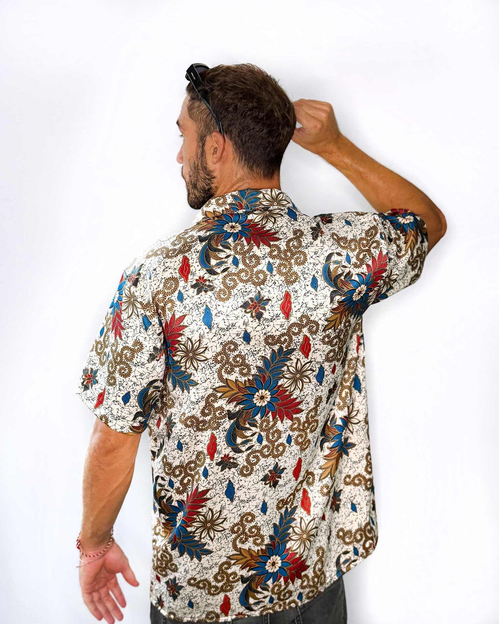 Batik Shirt Short Sleeve White Flower