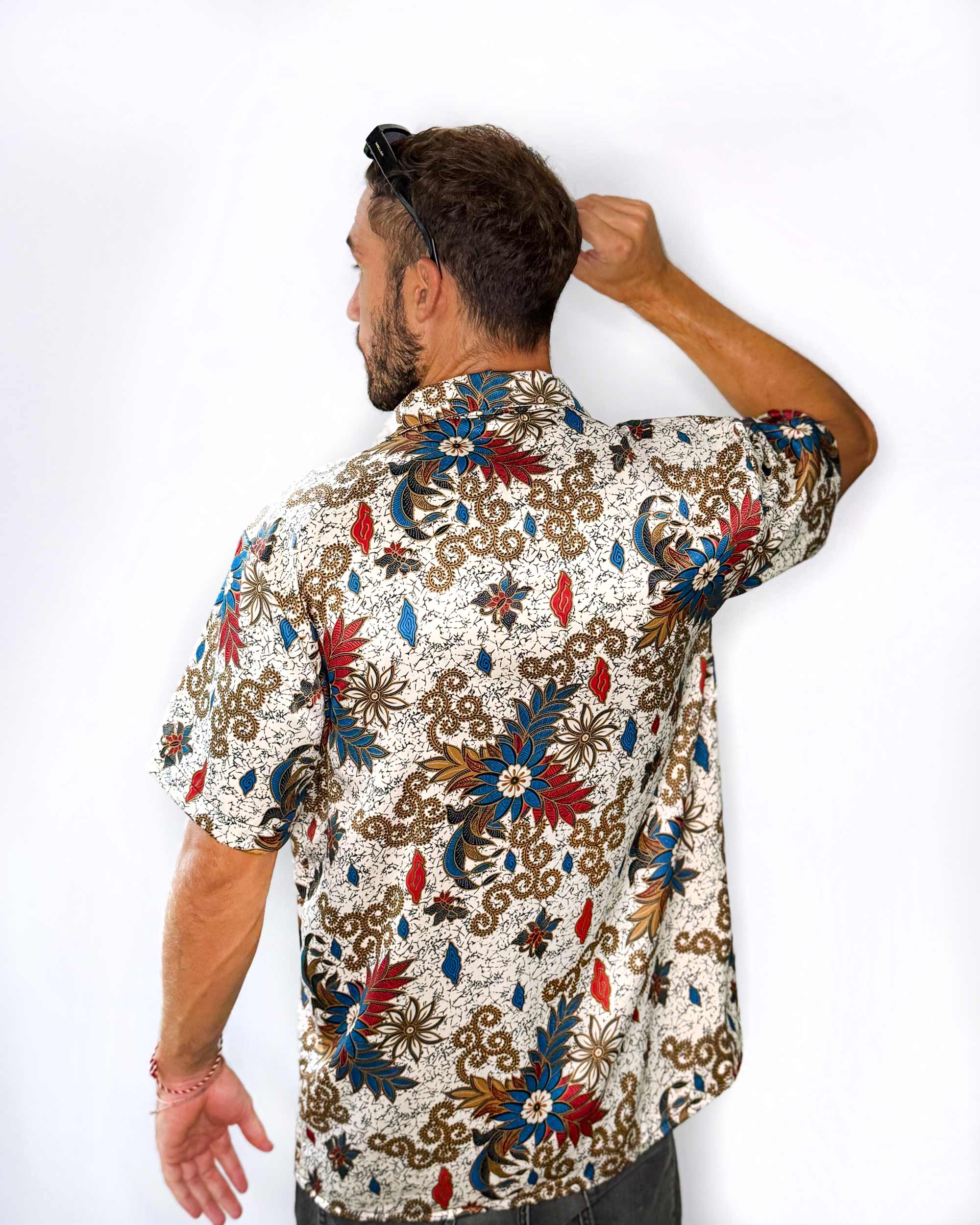 Batik Shirt Short Sleeve White Flower